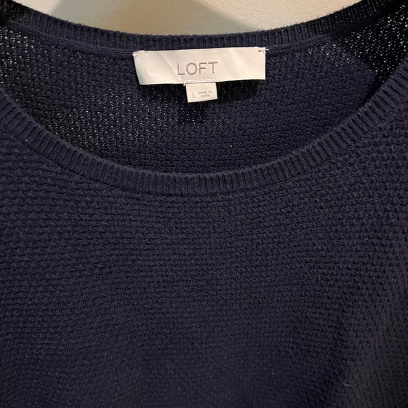 LOFT Navy Layered-look, Mixed Media Sweater, Like new, Long sleeves with cuffs - Picture 4 of 6
